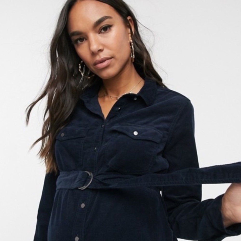 ASOS New Look Cord Shirt Dress - Navy (14)